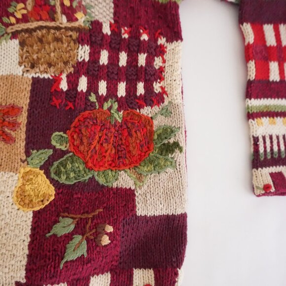 Vintage Casual Corner Annex Pumpkin Apple Patchwork Harvest Sweater Grandma S - Picture 8 of 11